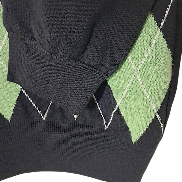 Lacoste Men’s XXL Argyle Crewneck Sweater Black Green Cotton Pullover - Picture 5 of 10